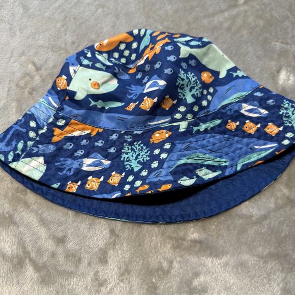 Boys Summer Bucket Hat 6m-2t Reversible Ocean Fish, Sharks, Under The Sea, Sun - Picture 1 of 4